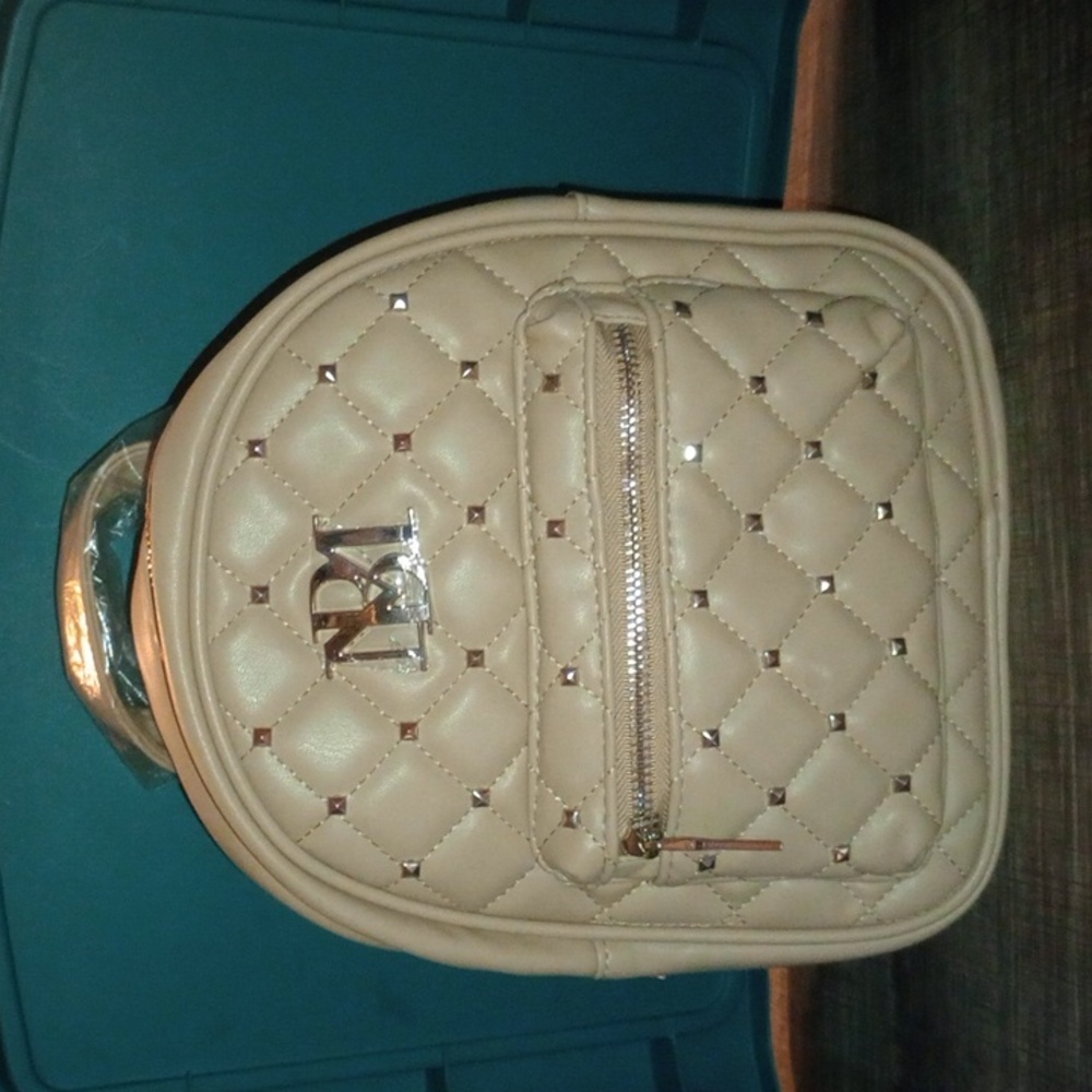 Beige Quilted Backpack